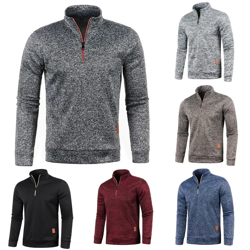 Herren Fleeced Sweatshirt lässig Langarm Stehkragen halber Reiß verschluss Pullover männliche einfarbige Hoodies Frühling Herbst Oberbekleidung