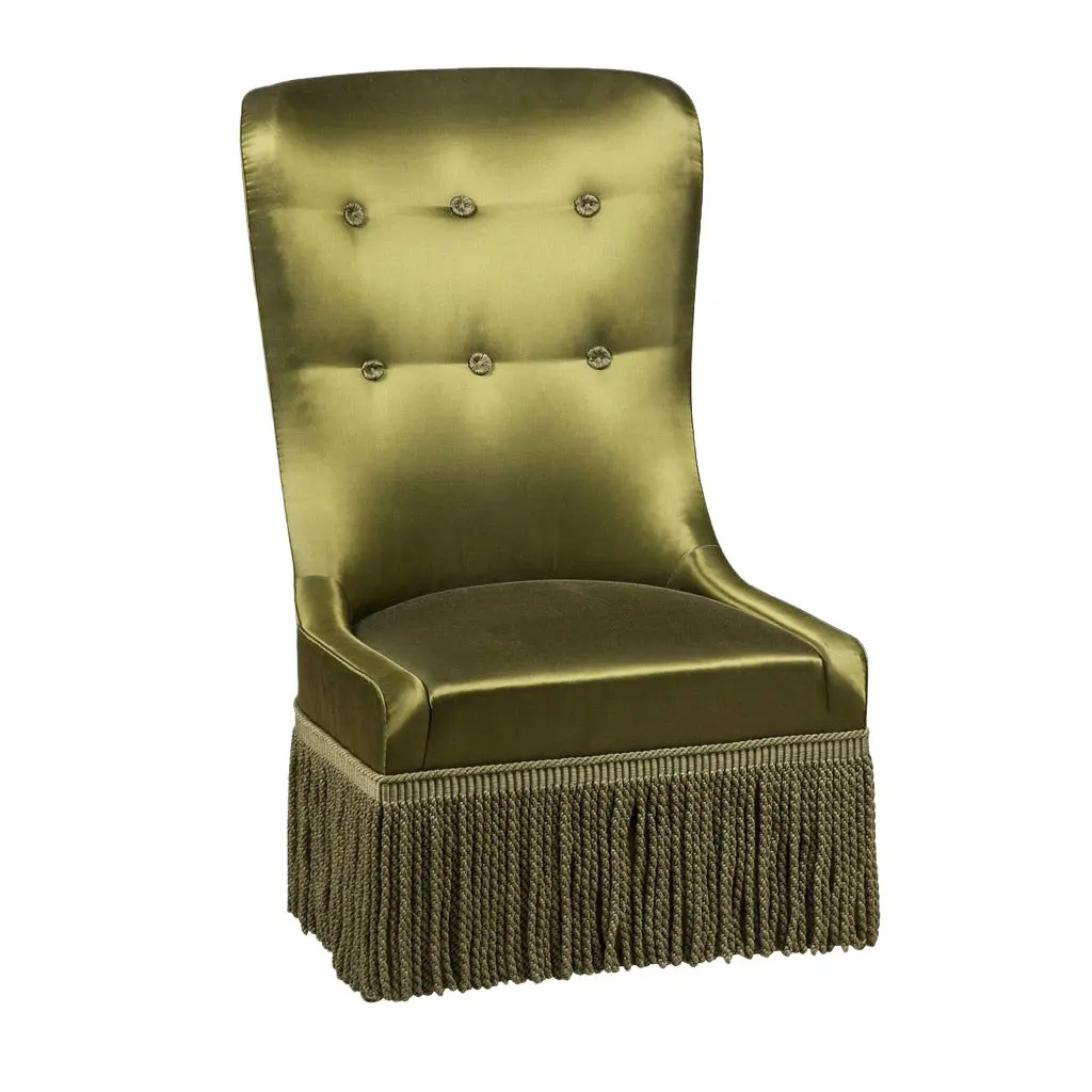 #French Style Antique Hotel Restaurant Velvet Bullion Fringe Highback Chair Luxury Button Tufted Wingback Wedding Chair for Sale