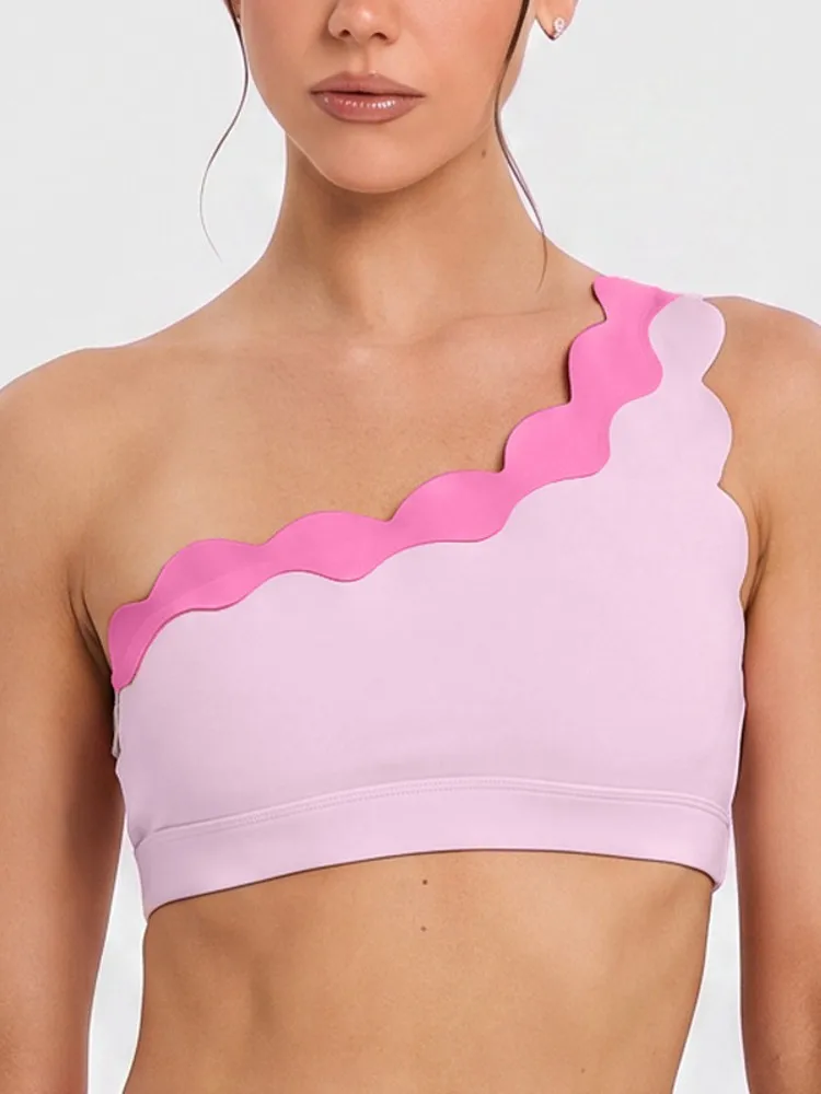 Summer Skew Neck Yoga Bra Women Blocking Sports Underwear Gym Top Shockproof Fitness Push Up Workout Sports Bra Yoga Crop Top
