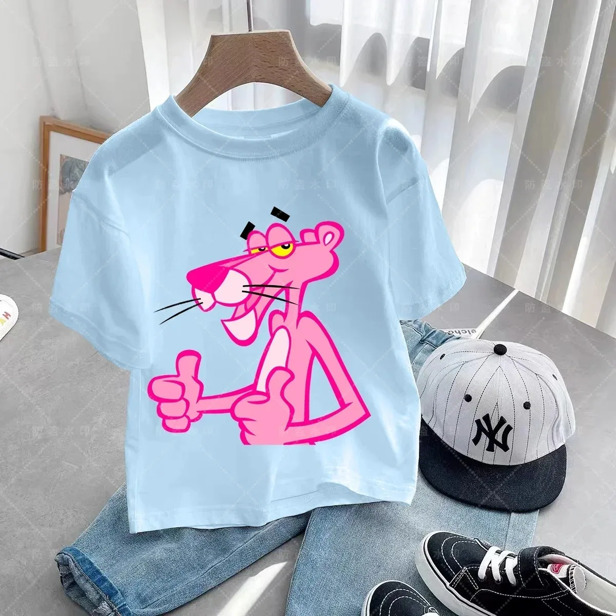 Disney Pink Panther Cute Baby Girl T-Shirt Summer Clothing Short Sleeve Cartoon T-Shirt Top Children's Boy Pink Panther