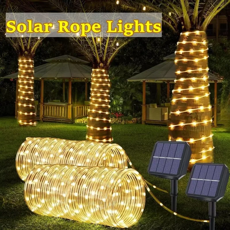 50/100/200LED Solar Rope Tube Fairy Light Solar Powered Garland String Light Christmas Decor for Outdoor Garden Lawn Tree Fence