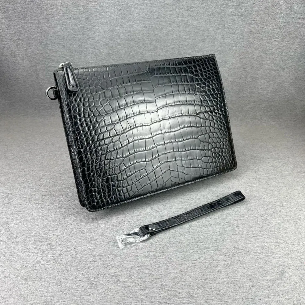 Authentic crocodile leather men's classic black wrist bag real crocodile leather men's envelope handbag fashion wallet
