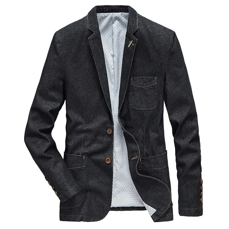 Fashion Men\'s Denim Blazers Oversized Outerwear Solid Business Casual Suit Jacket Men Clothing Leisure Blazer 4XL A2G81985