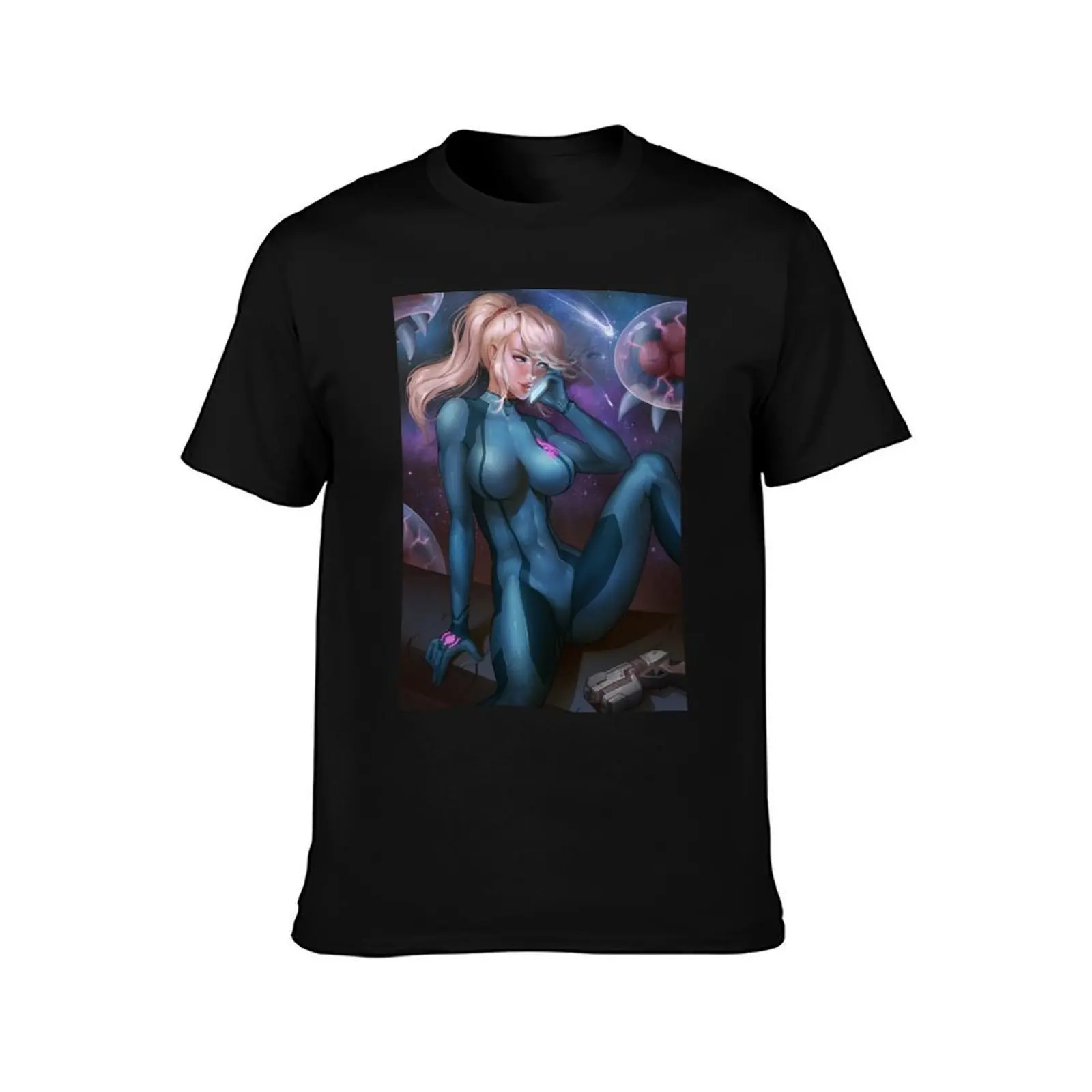 Samus Aran T-Shirt, Summer Casual Cotton Tee, Oversized Streetwear Tops, Vintage Graphic Print, Loose Fit Short Sleeve