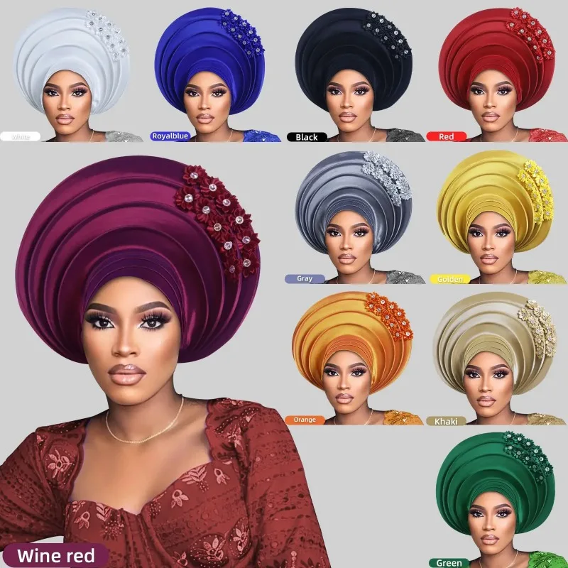 African Women Headscarf Hat Nigerian Gele Headtie Auto Gele Turban Headwarp Party Evening Muslim Hijab Headscarf Bonnet Hat