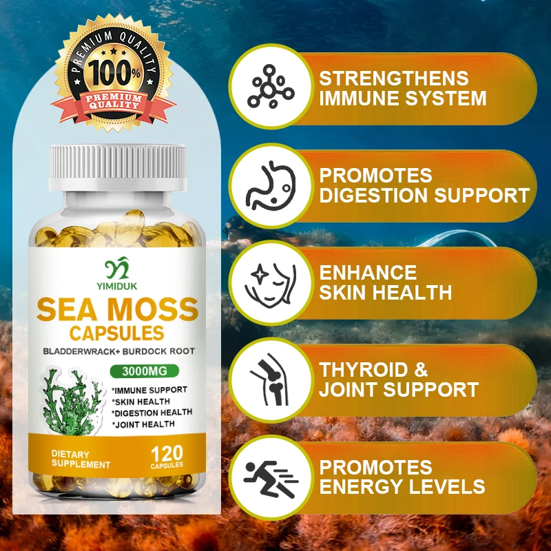 Organic Sea Moss Capsules, Irish Sea Moss, bladderwrack & Burdock Root