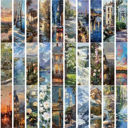 30pcs Oil Painting Landscape Bookmarks Paper Card Page Decoration Bookmarks﻿﻿ Reading Pages Book Marks Student Stationery ﻿