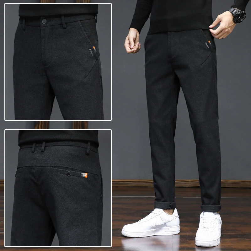 2024 Autumn and Winter New Trendy Straight-legged, Slim-fit, Fleece-lined, Stretchy, Business Casual Pants for Men