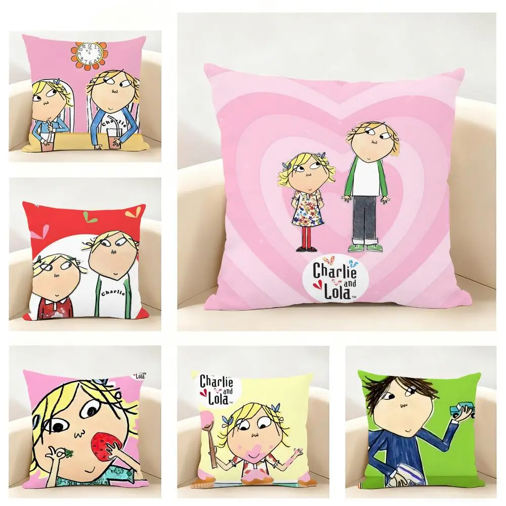 Charlie and Lola anime Cushion Cover Linen Minimalist Soft  for Sofa Bed Home Room Decor