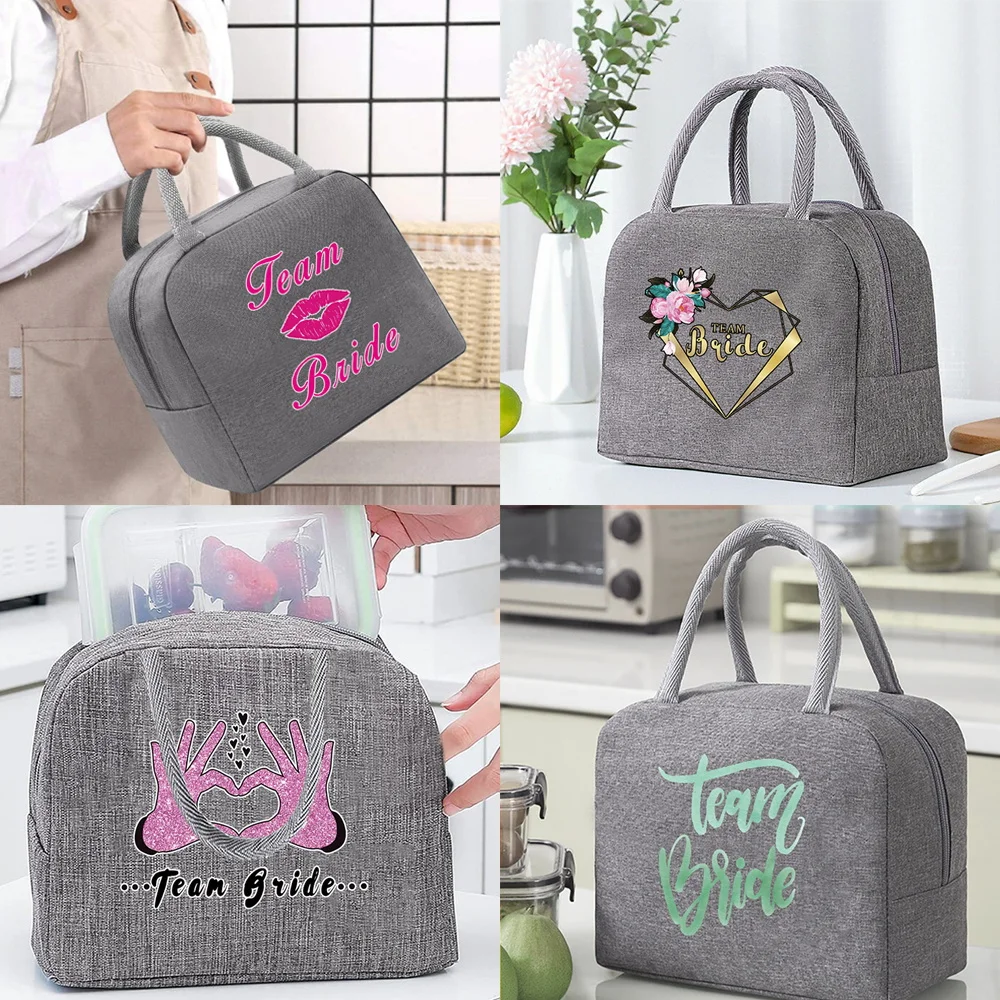 1PCS Portable Lunch Bags for Women Insulated Cooler Bag Thermal Food Picnic Lunch Box Kids Tote Grey Bride Pattern Sreies