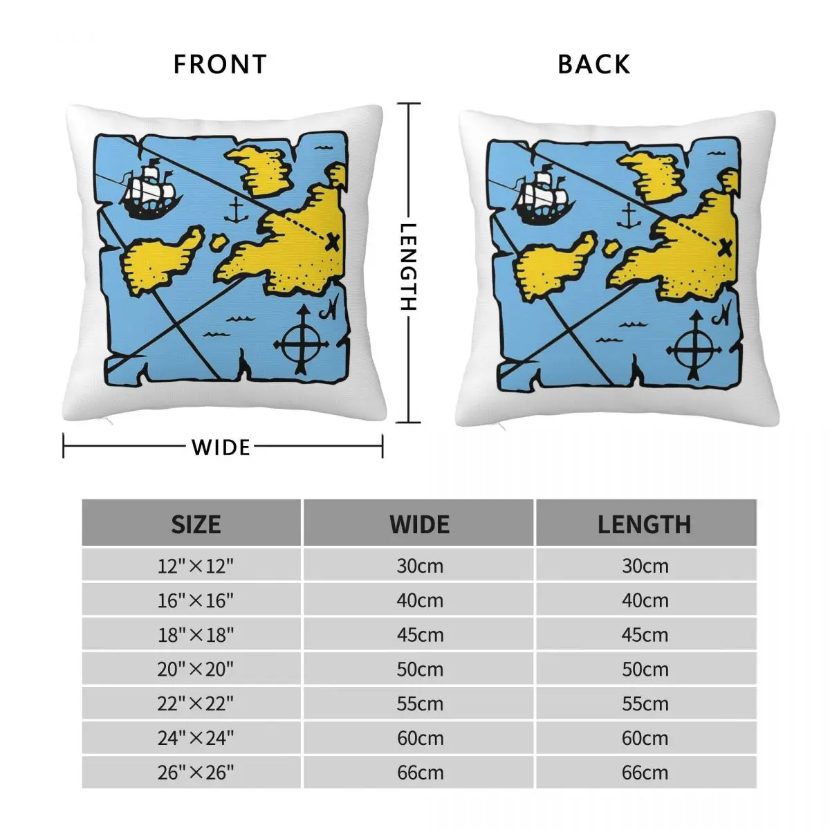 Pirate Treasure Map Square Pillowcase Polyester Linen Velvet Creative Zip Decorative Pillow Case Sofa Seater Cushion Cover