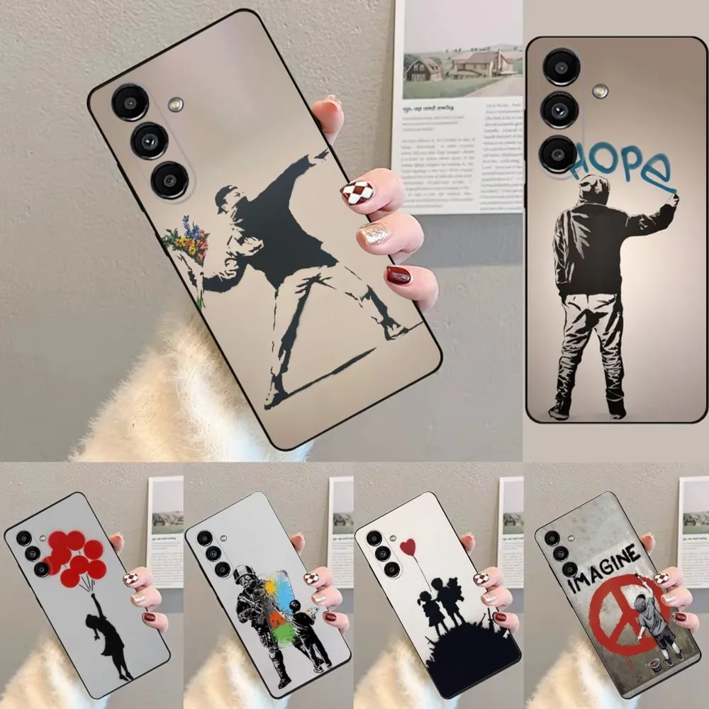 

Street Art Banksy Graffiti Phone Case For Samsung S24,23,22,30,21,10,9,Ultra,Plus,Lite,FE,Soft Silicone Black Cover