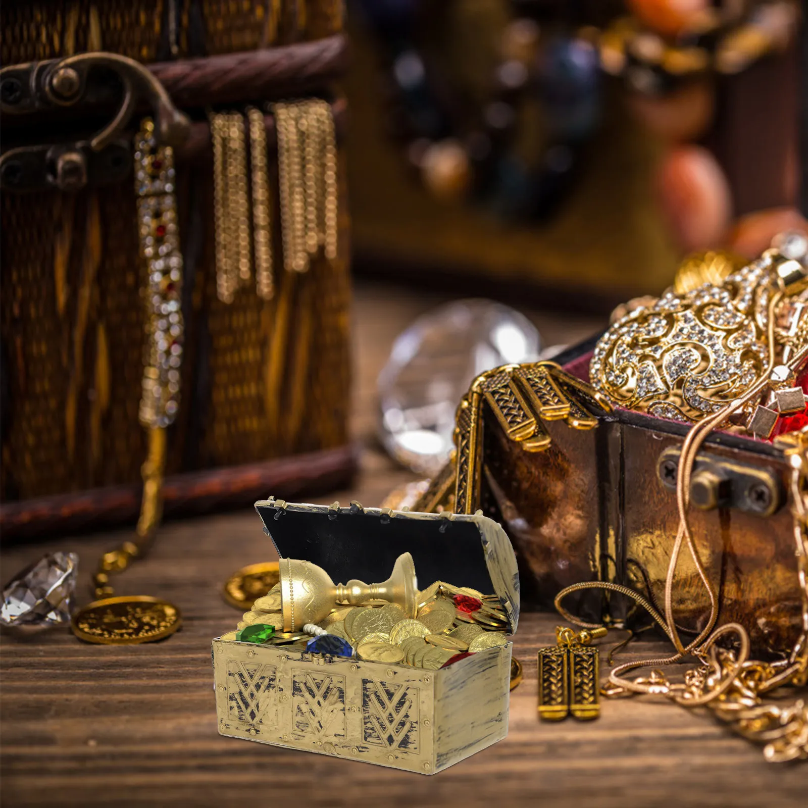 

Набор из 4 мини-сундуков для хранения в стиле пиратского сундука, ретро-органайзеры для пиратских вечеринок, для призов, монет, драгоценных камней