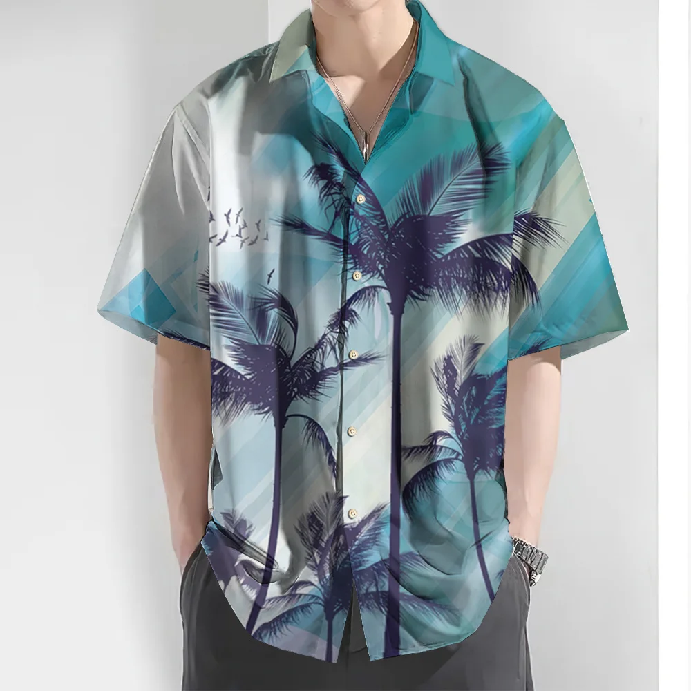 Summer Men\'s Shirt 3d Colorful Coconut Tree Print Hawaiian Shirts For Men Beach Casual Short Sleeve Shirt Oversized Man Clothing