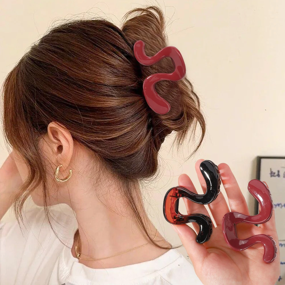 

New Wine Red Curved Hair Claw Clip for Women Girls 2025 Elegant Large Acrylic Shark Clip Hairpin Barrettes Hair Accessoires Gift