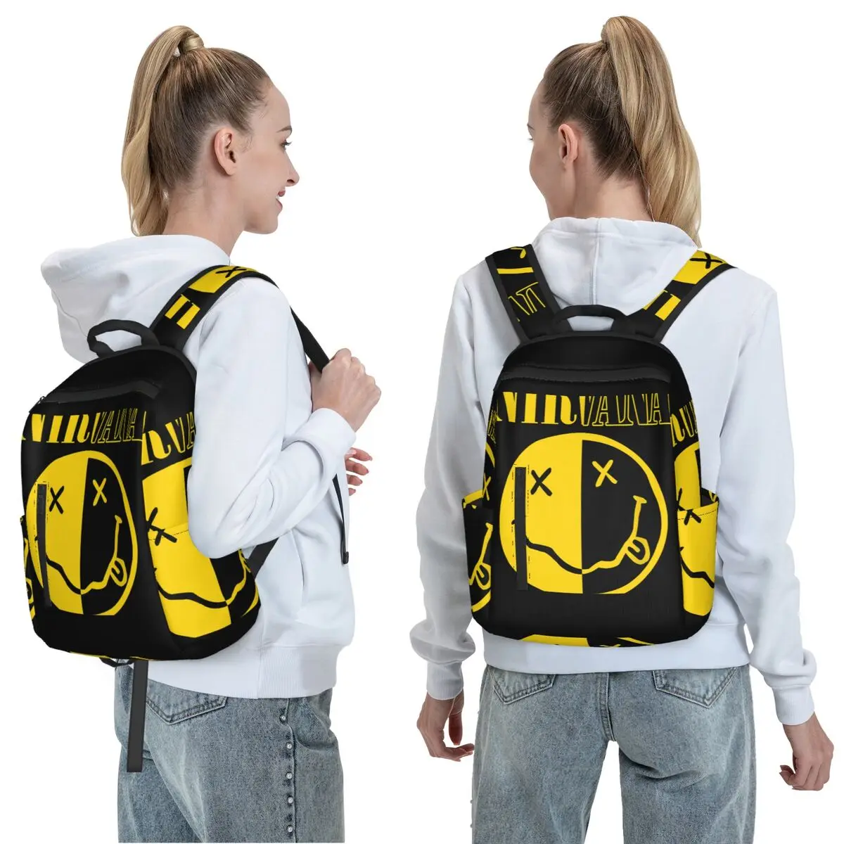Nirvanas One Sided Smile Classic Backpack Daypack Large Capacity Boys Girls BookBag School Bag Shoulder Bags for Men Women