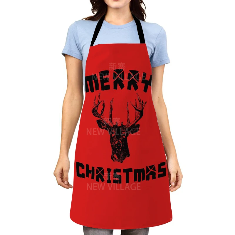 1 Pcs Merry Christmas Car Tree Red Plaid Kitchen Aprons for Woman Man Home Cooking Baking Shop Cleaning Cotton Linen Apron