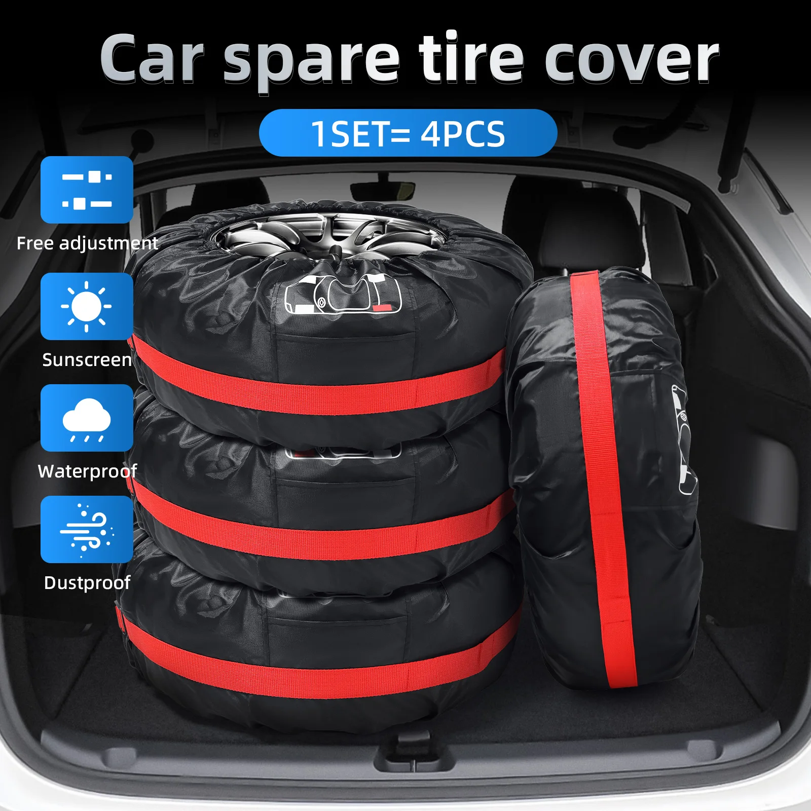 AD 4pcs Storage Bags Tire Cover Case Car Spare Tire Cover Storage Bag for Cars Wheel Accessories Portable Wheel Bags Dust-proof