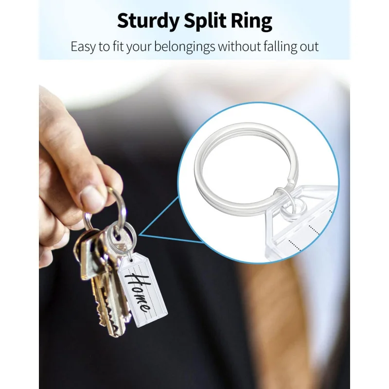 80 Pieces Key Tags 2 Inch Plastic Key Chain Tags with Ruled Blank Paper Labels Transparent Covers and Split Rings Sturdy Item Id