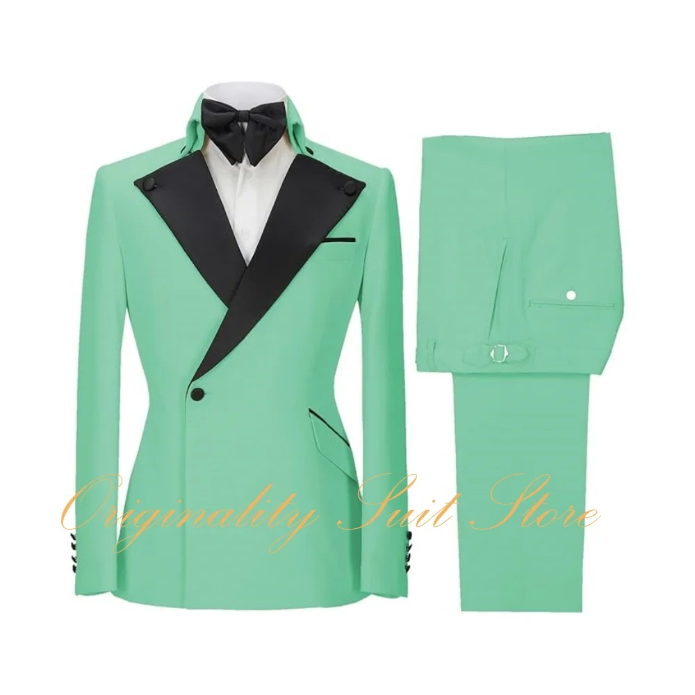 Terno masculino de negócios casual, 2 peças, slim fit, jaqueta com botão único, calças, ternos para homens, smoking de casamento