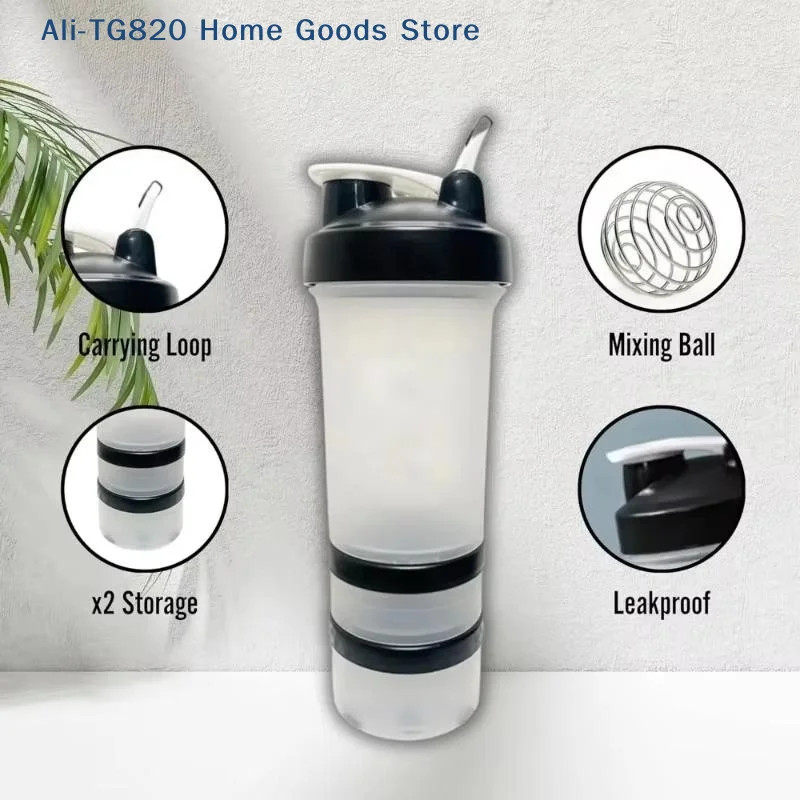 [TG820]Portable Shaker Bottle With Measurement Markings For Protein Meal Replacement For Gym Fitness Training Drinking Bottle