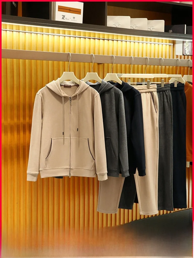 

Italian Luxury Men's Wool Blend Soft Sportswear Set Autumn Winter Casual Comfortable Sweater Pants Two-Piece Suit for Youth