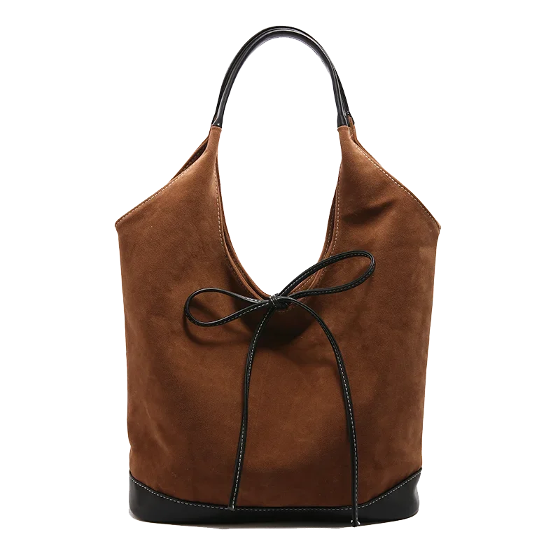 Fashion Solid Faux Suede Bucket Hasp Shoulder Bags 2024 Retro Personality Concise Neutral HandBags Go To Work Tote Bag