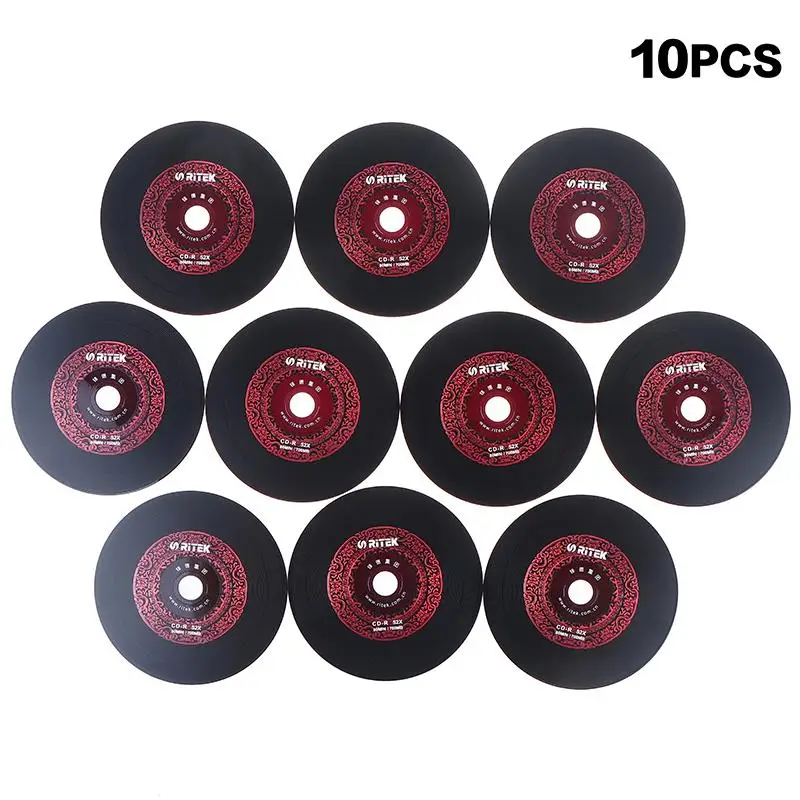 【H】10PCS Ritek Vinyl Disc Black CD-R Blank Disc Recordable Compact Disc 700MB/80min/52x Car Music CD-R BLANK Disk Disc