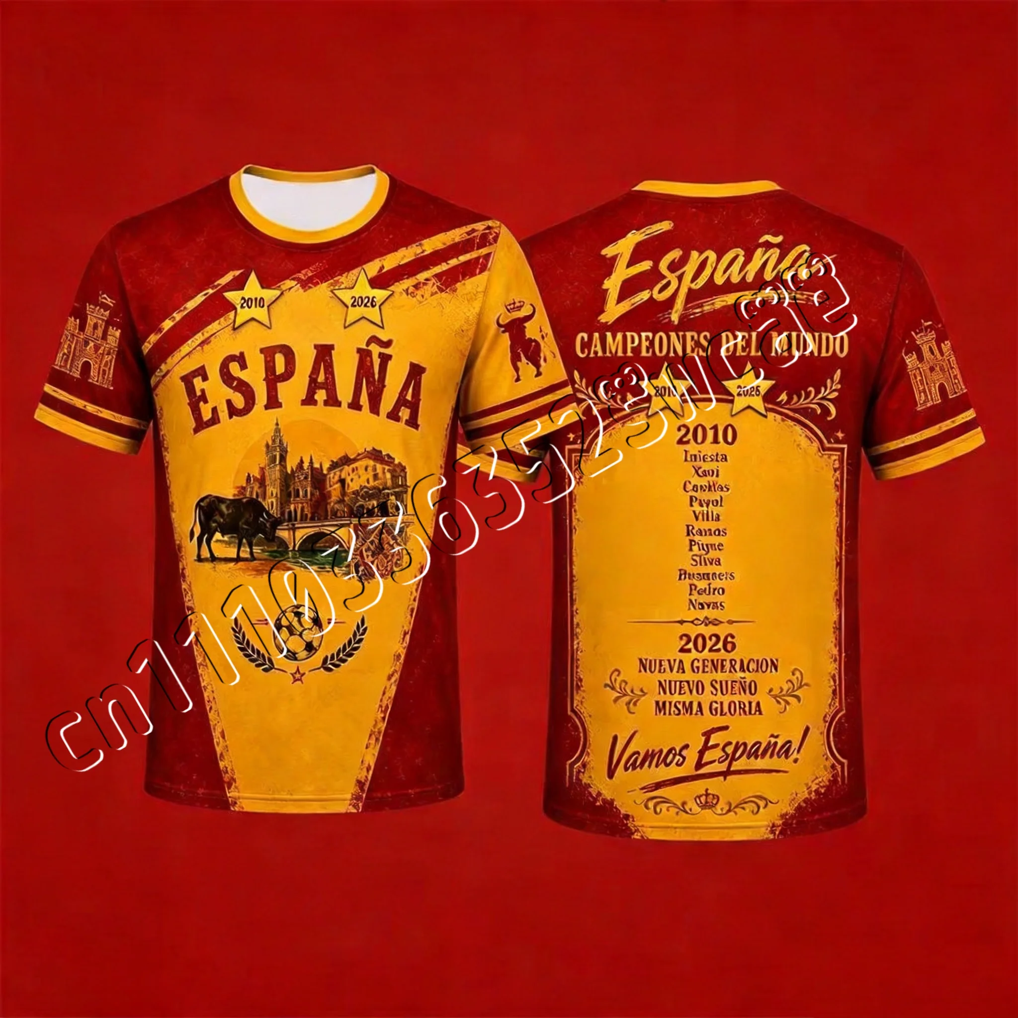 2026 Espana Spain Champion Soccer Jersey Two-star Spanish Champion Men  Football Kid Sports Uniform TeeFamilyMatching