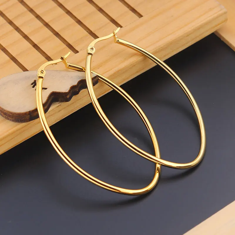 Fashion Hoop Earrings 316 Stainless Steel Hoop Earrings Gold Color Round Circle Earring Jewelry For Women Party , 1 Pair”