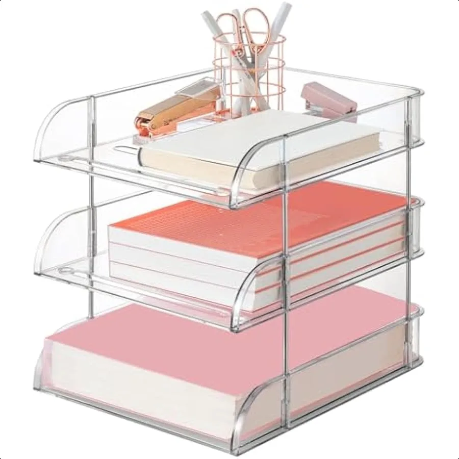 

Desk Organizer and Storage3Tier File Paper Tray Organizer Stackable Clear Desktop Organizers for Documents Book Magazine Storag