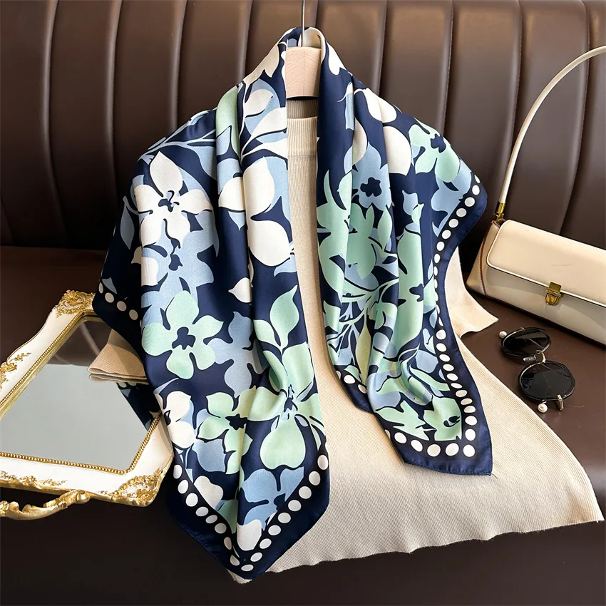 90*90cm Print Silk Scarf Women Luxury Hairband Neckerchief Shawls Bandanna Headband Foulard Ribbon Wraps Female Square Scarves