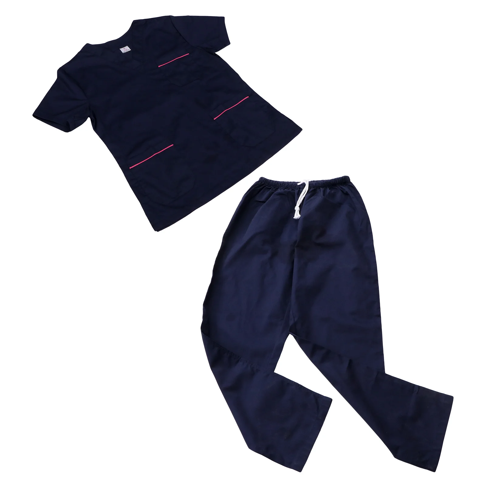 1 set blu scuro in due pezzi uniforme infermieristica in cotone manica corta con scollo a V tuta da lavoro ospedaliera leggera e traspirante