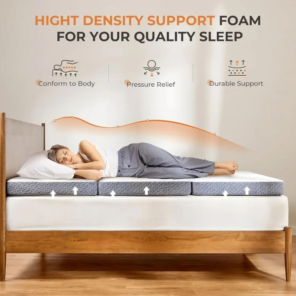 Tri Folding Mattress  4-inch Foldable Mattress with a Collapsible and Washable Cover | Medium-Firm with Non-Slip Design Suitable