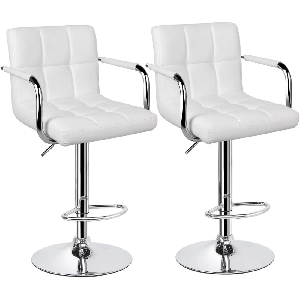 

Tall Bar Stools Set of 2 Modern Square PU Leather Adjustable BarStools Counter Height Stools with Arms