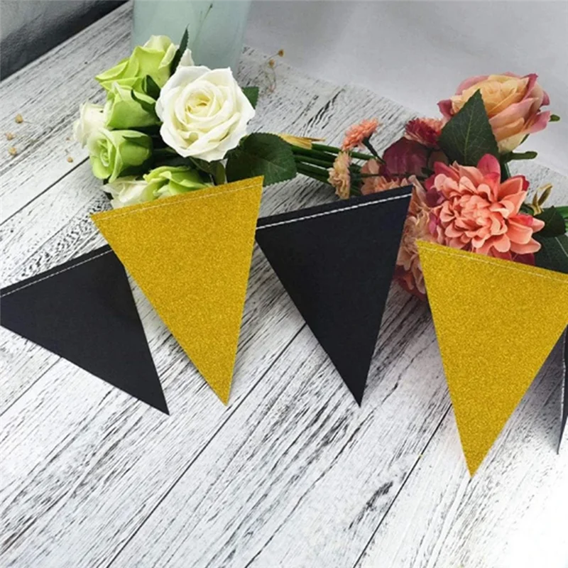 MAKE-Banner Decorazione Bandiera triangolare in oro nero per festival mediorientali, compleanni, feste di laurea