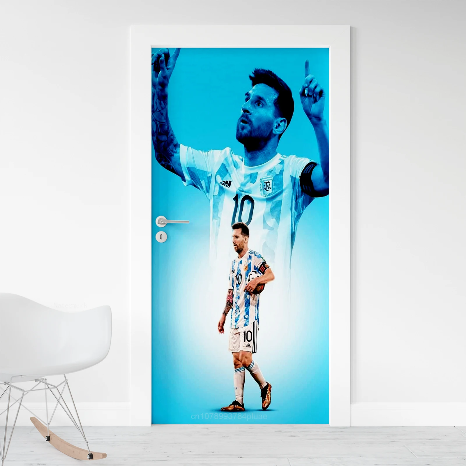 Door Stickers Messi PVC Football Door Decorations Football Logo Wall Stickers Living Room Bedroom Decoration Murals Player Gifts