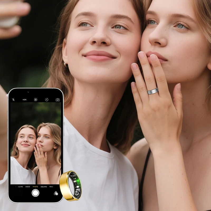 แหวนสมาร์ทแฟชั่นหรูหรา R100 พร้อมการตรวจสอบอัตราการเต้นของหัวใจ, ออกซิเจนในเลือด, ความดันโลหิต, อุณหภูมิร่างกาย, การนอนหลับ, กีฬา