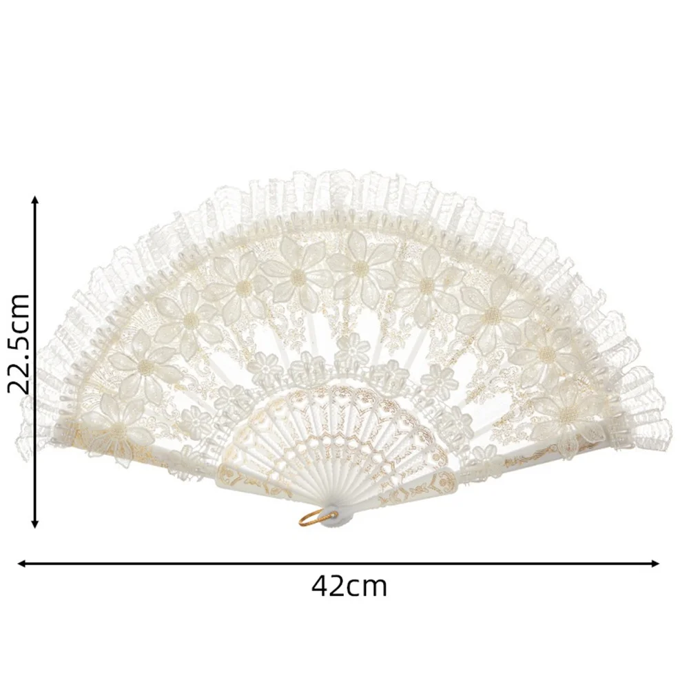 White Lace Wedding Folding Fan Plastic Wedding Cosplay Party Home Decorative Fan Ancient Bride Hand Fan Decoration