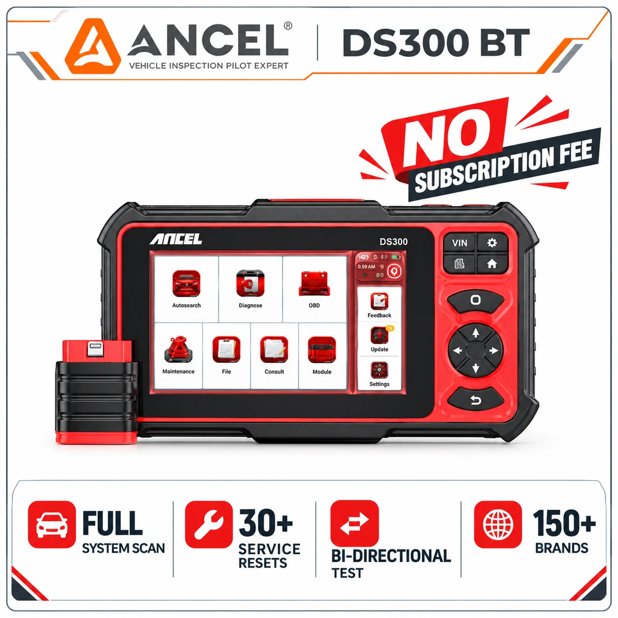30 Reset Bidirectional ECU Coding OBD2 Diagnostic Tool CAN FD DOIP ANCEL DS300BT Key Programming All System Automotive Scanner