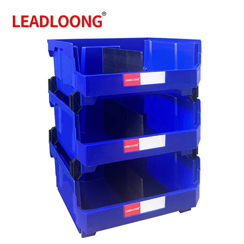 LEADLOONG 3pcs V7 Large Storage Parts Bin 377*422*180 mm/14.84*16.61*7.09 inch Heavy Duty Stackable Plastic Part Box for Garage