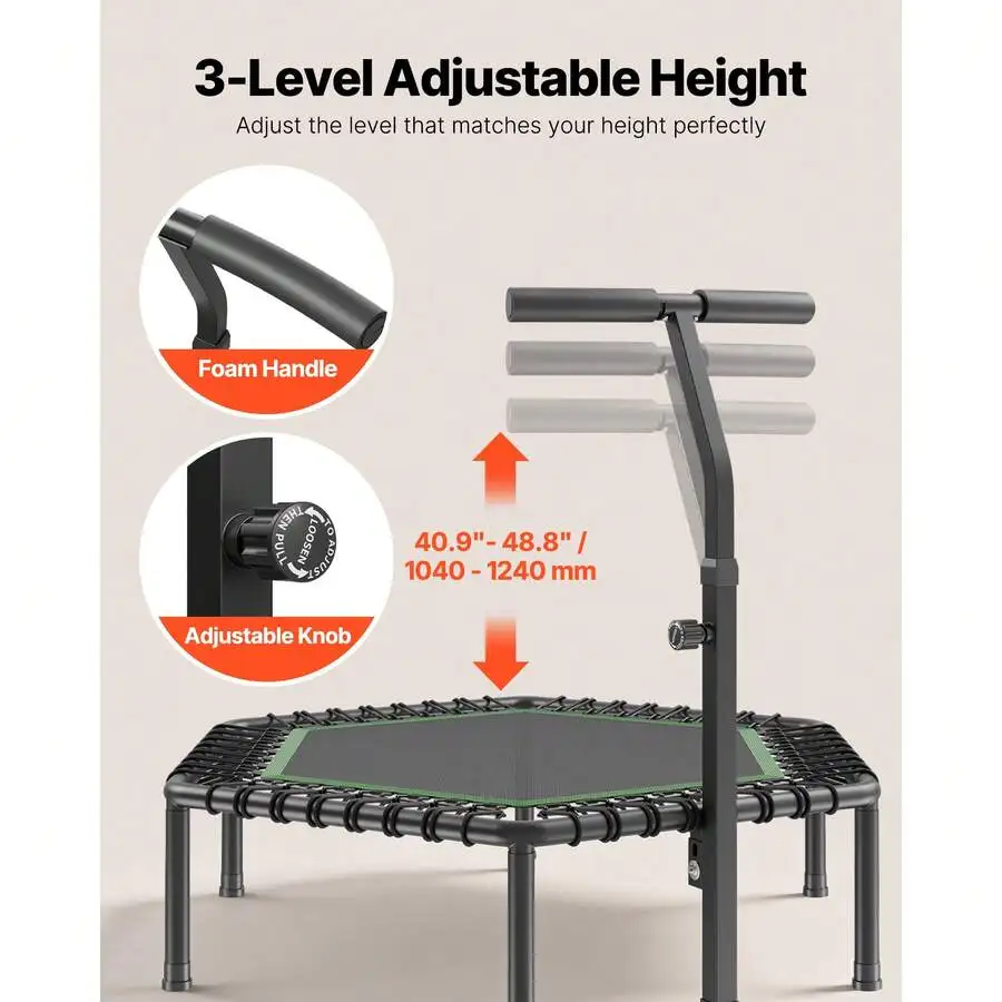 54.5 Inch Mini Trampoline, 450 Lbs Max Load Fitness Rebounder, Stable & Quiet Small Trampoline With 3 Levels Height Adjustable &