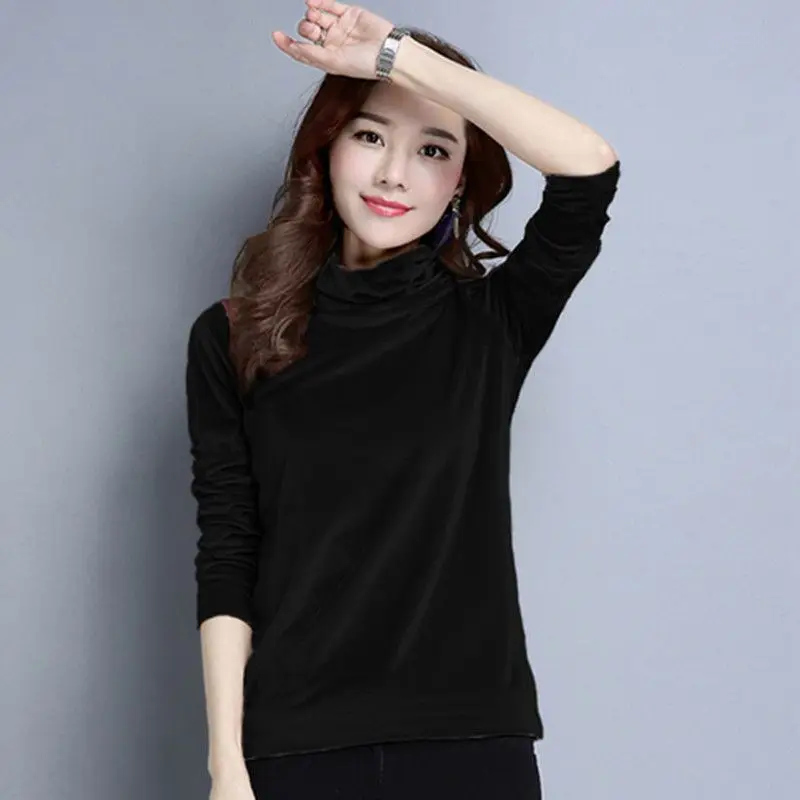 High Collar Gold Velvet Fashion Solid Color Underlay Shirt for Women AutumnWinter New Korean Version Slim Fit Underlay Top