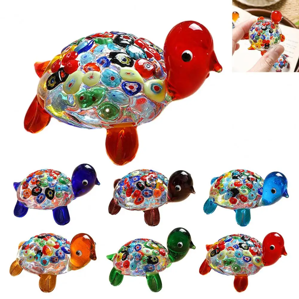 Colorful Mini Glass Sea Turtle Figurines Handicraft Sea Turtle Sea Animal Collectibles Tiny Turtle Glass Home Decor Ornaments