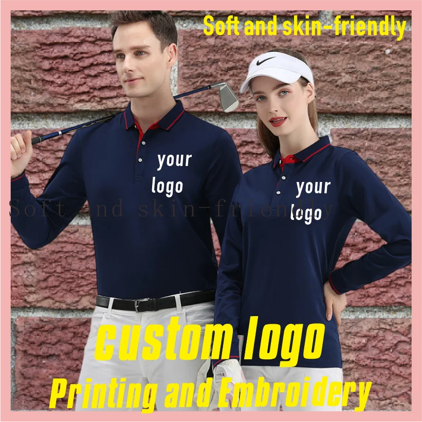 

Autumn long sleeved cotton T-shirt shirt, men's and women's polo shirts, customized with embroidered and printed logo workwear