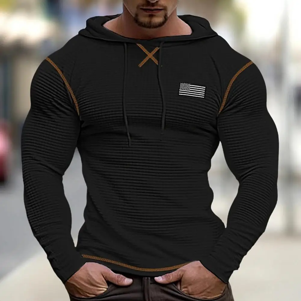 Slim Fit Kordel zug Kapuzen pullover Herren Slim Fit Waffel Textur Hoodie mit Kordel zug Abzeichen Dekor atmungsaktiv für den Herbst