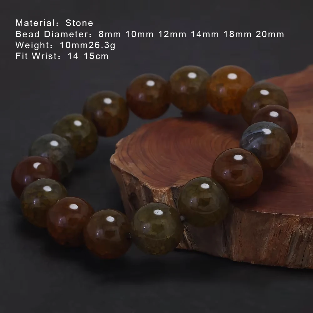 6-20mm Natural Dragon Scale Agate Beaded Bracelet for Men Women Genuine Stone Beads Wristband Vintage Fine Jewelry
