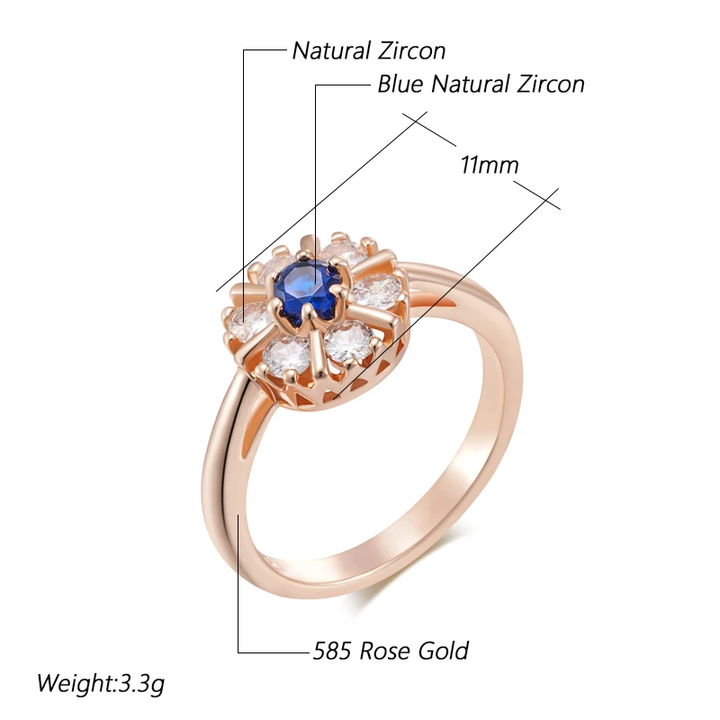 Kienl Hot Shiny Blue Natural Zircon Flower Ring for Women Trend 585 Rose Gold Color Accessories High Quality Daily Jewelry