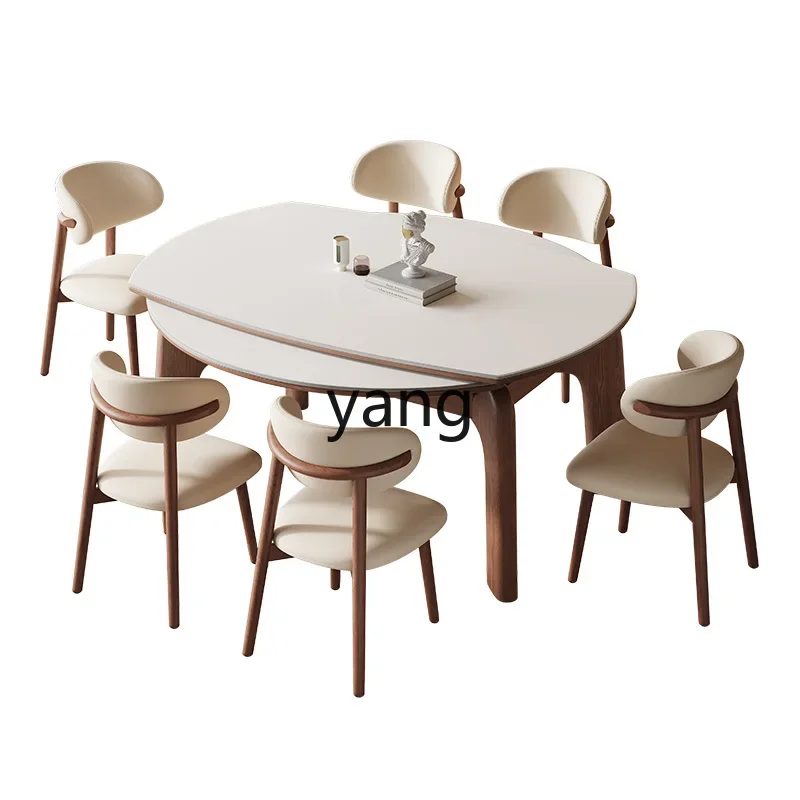 

CX medieval solid wood rock slab retractable dining table variable round table folding small apartment