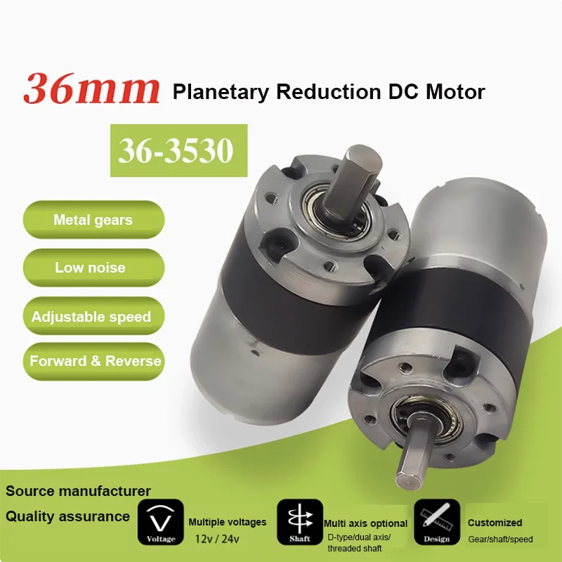 36mm DC Planetary Gear Motor 12v 24v Shaft Diameter 6mm/8mm 36GP-3530 max torque 50kg Adjustable Speed Can CW CCW Electric Motor